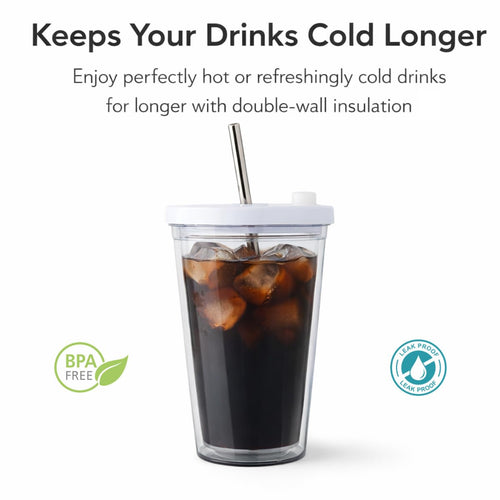 16 Oz Clear Plastic Insulated Tumbler with Lid and Straw Y605