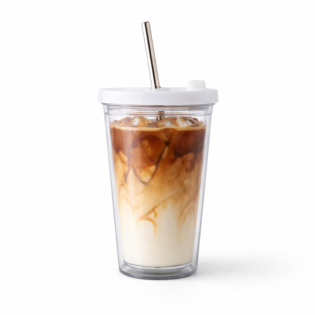 16 Oz Clear Plastic Insulated Tumbler with Lid and Straw Y605