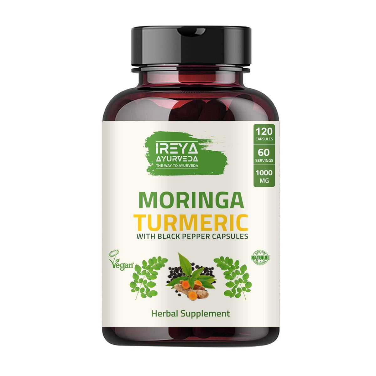 Organic Moringa Turmeric Black Pepper 120 Capsules C892