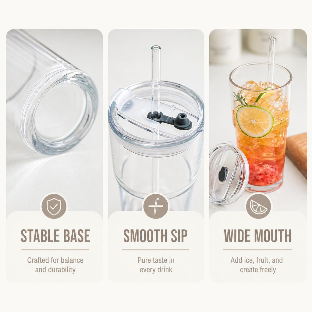 20oz Clear Glass Tumbler with Lid and Straws, Set of 2 A61748