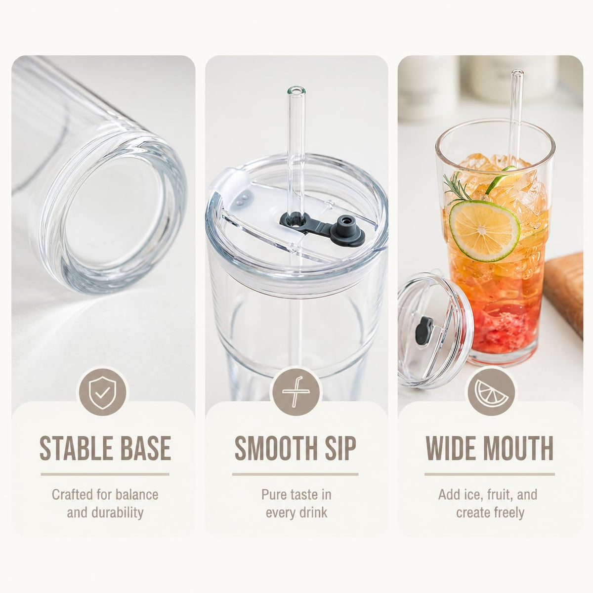 20oz Clear Glass Tumbler with Lid and Straws, Set of 2 A61748