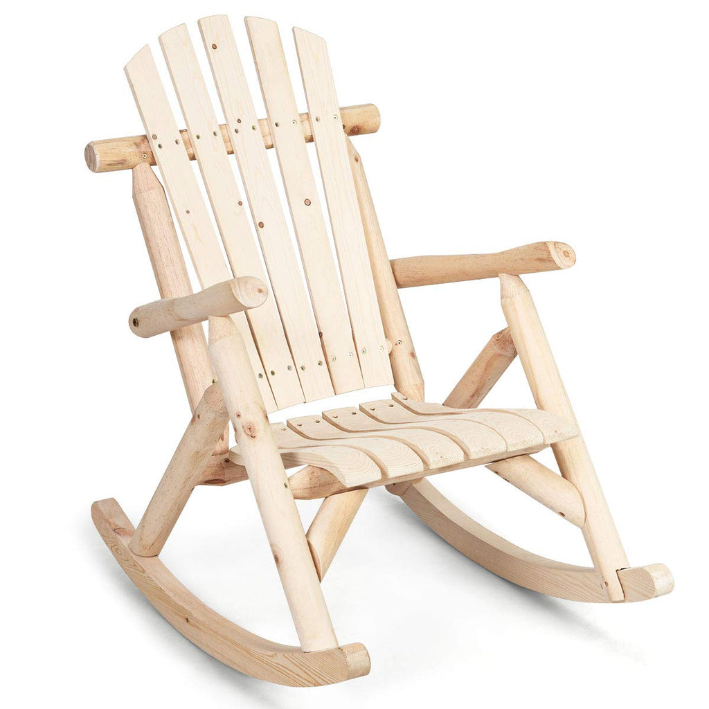 Log Wooden Rocking Chair with Slatted Seat and Backrest K4236