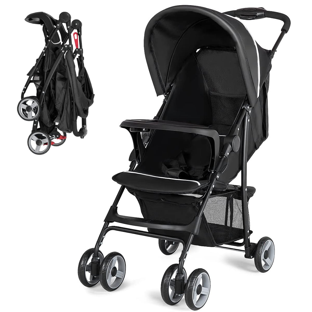 Lightweight Compact Toddler Travel Stroller with Canopy, 5-Point Harness, Storage Basket, One-Hand Fold, Black L953048