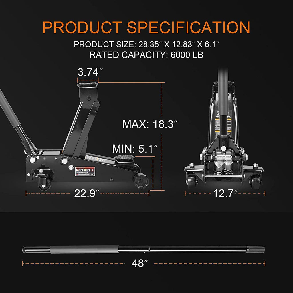 3 Ton Hydraulic Heavy Duty Steel Floor Jack C875