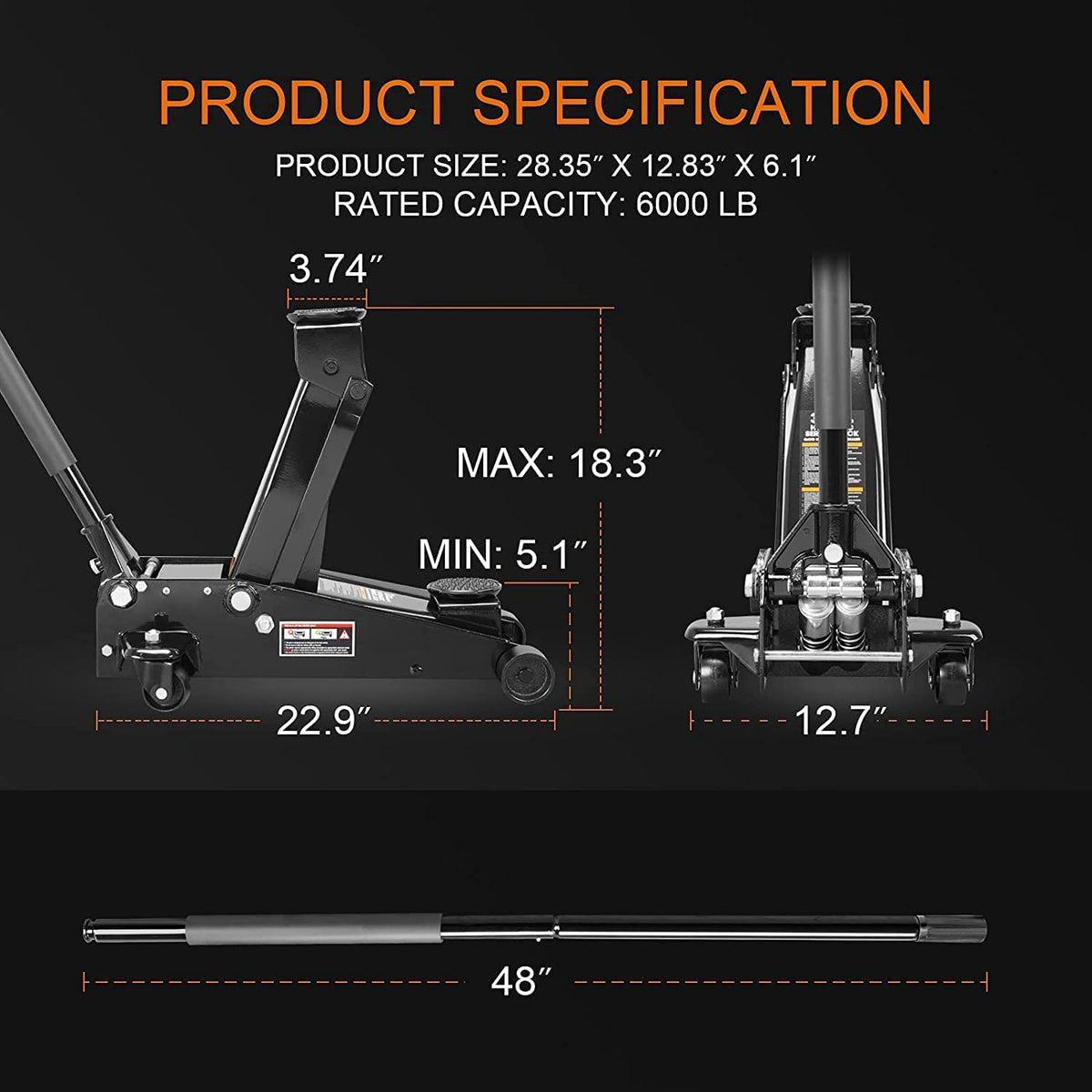 3 Ton Hydraulic Heavy Duty Steel Floor Jack C875