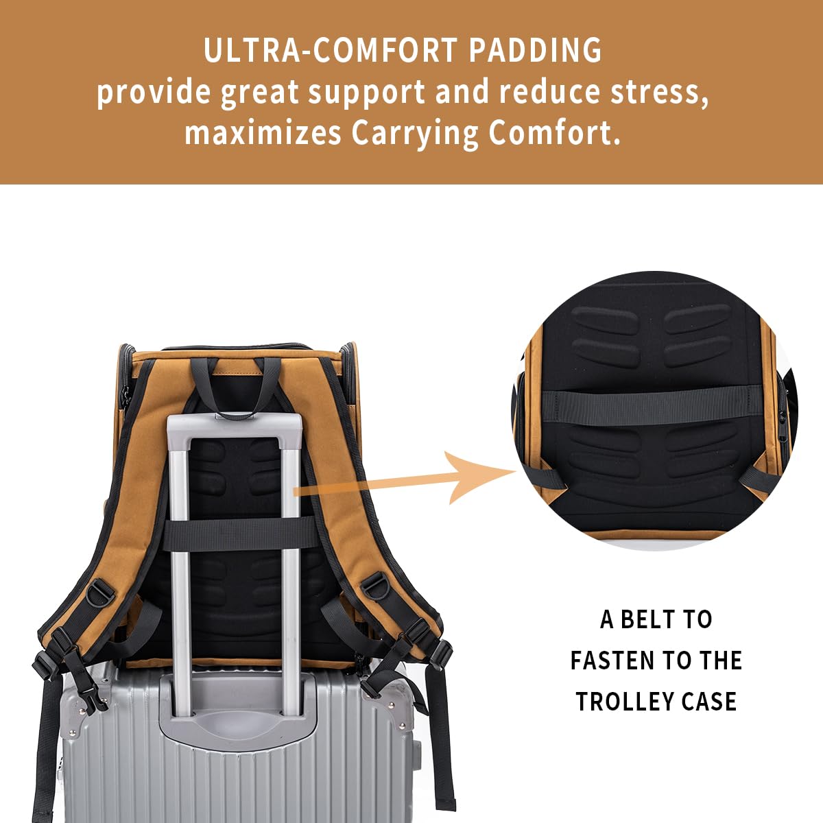 Brown Collapsible Pet Carrier Backpack with Ventilated Mesh T274