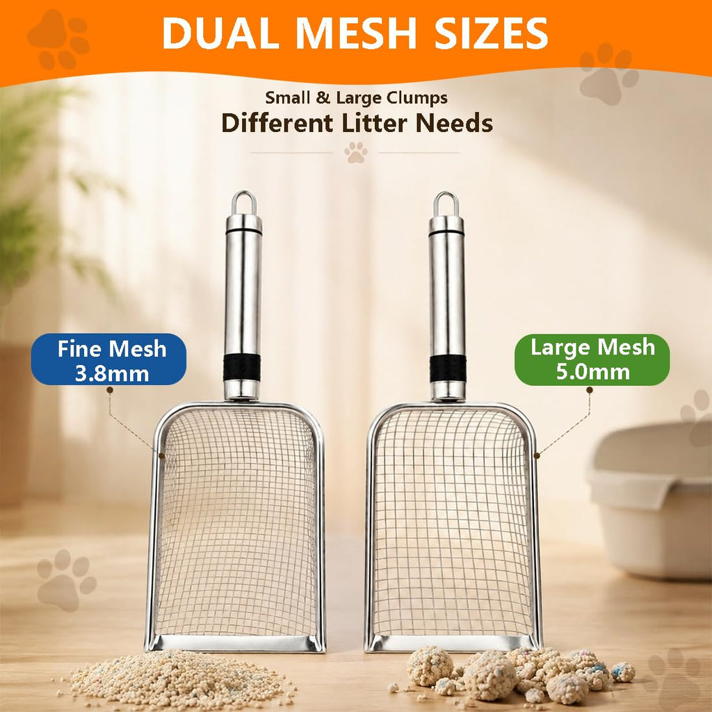 Cat Litter Scoop 2 Pack Stainless Steel Handle Mesh Sifter N658