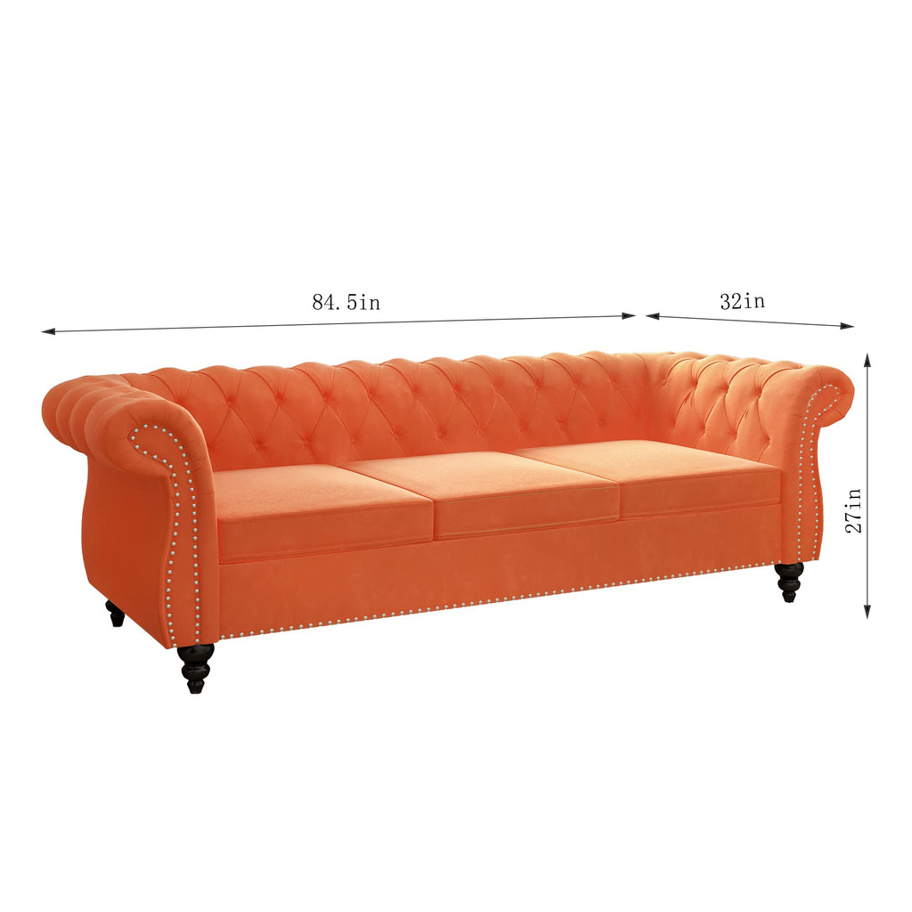 Orange Velvet Chesterfield Sofa Loveseat and Chair W1384