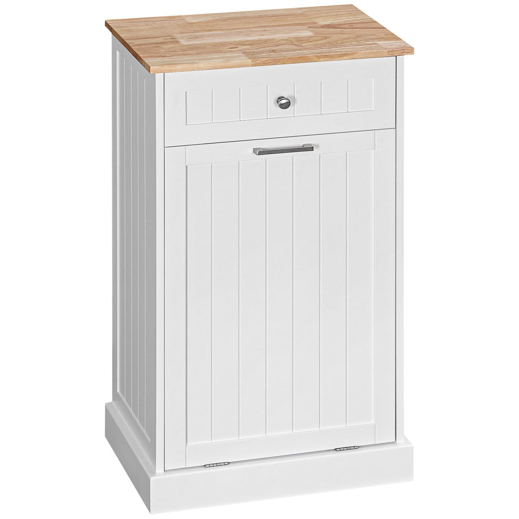 White Wooden 10 Gallon Tilt-Out Trash Cabinet with Drawer V582678