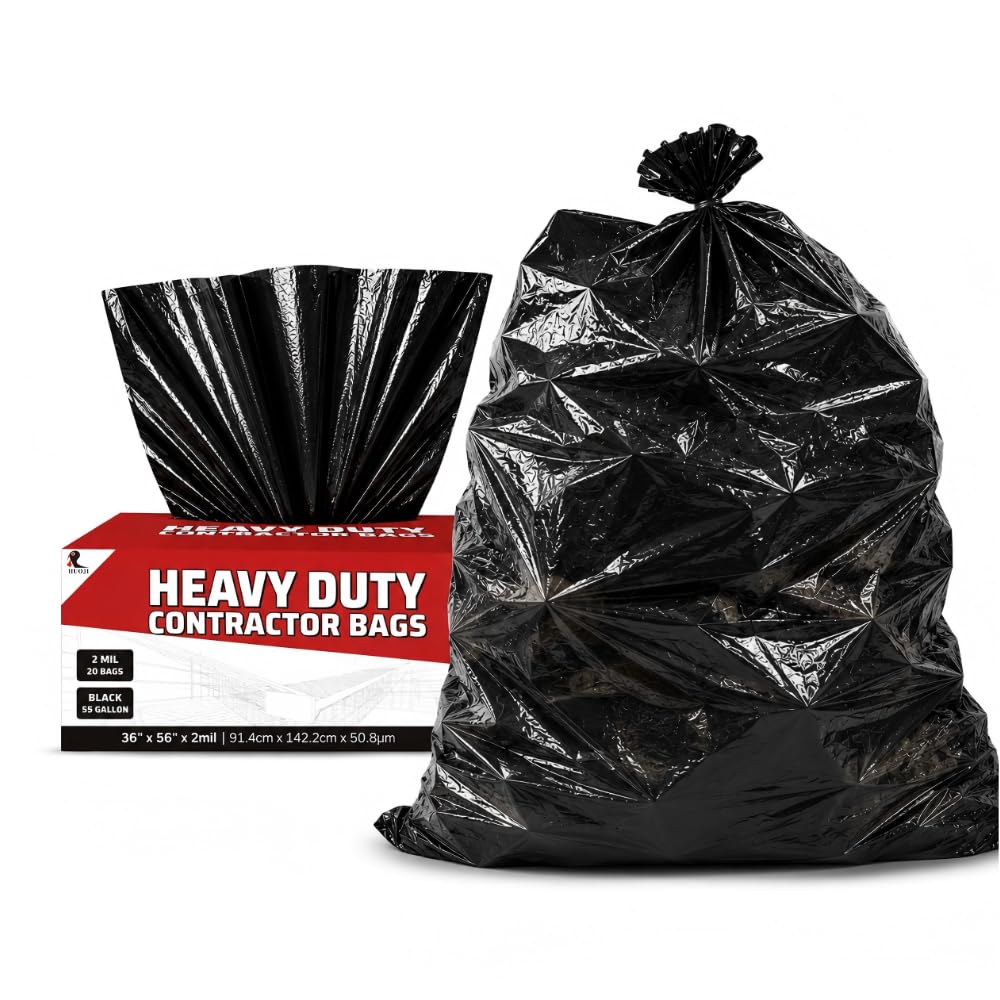 55 Gallon 2 Mil Black Heavy Duty Trash Bags, 20 Count Q794864