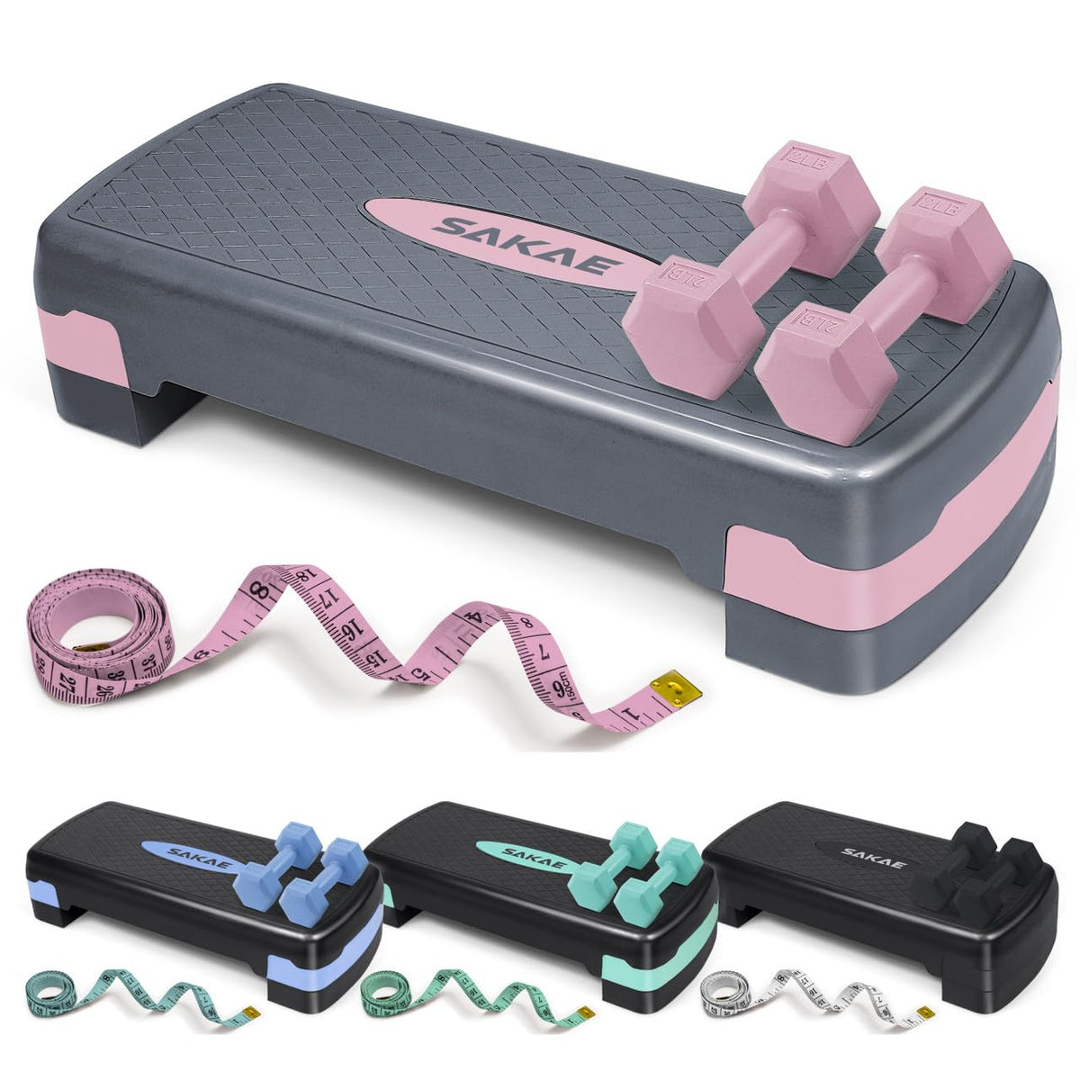 Adjustable Aerobic Step Platform Set with Dumbbells & Measuring Tape I461