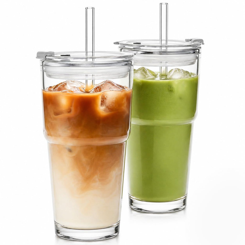20oz Clear Glass Tumbler with Lid and Straws, Set of 2 A61748
