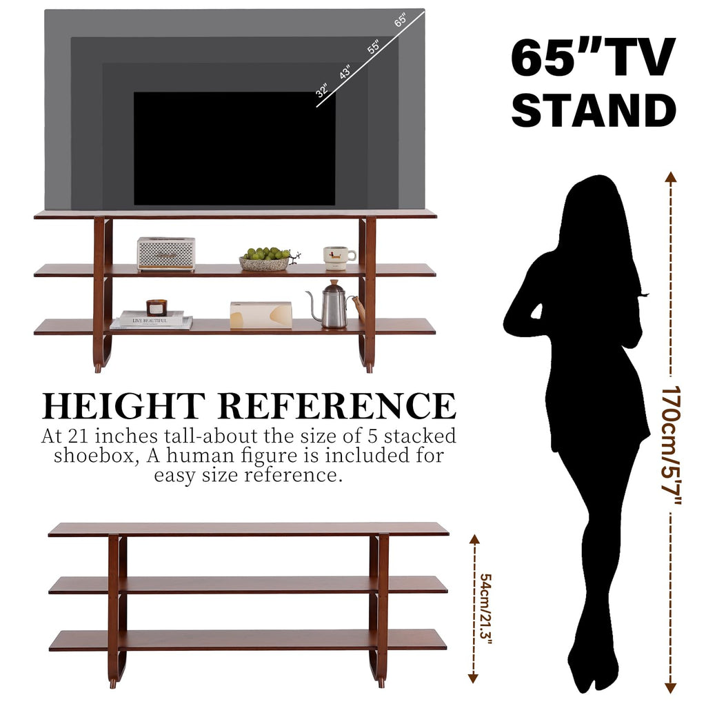 Walnut 65 Inch 3-Tier TV Stand T87165