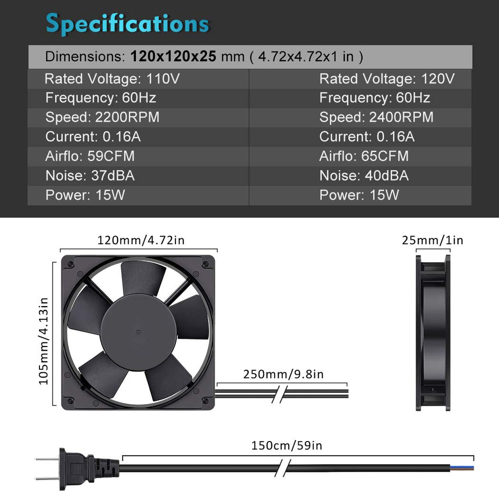 120mm AC Axial Exhaust Fan Dual Ball U98809
