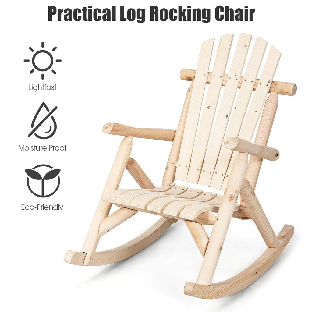 Log Wooden Rocking Chair with Slatted Seat and Backrest K4236