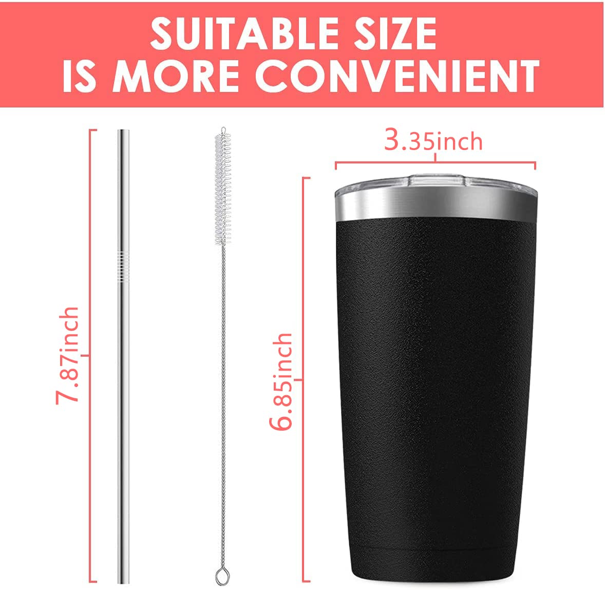 6 Pack 20 oz Stainless Steel Insulated Tumbler with Straw and Lid P40927