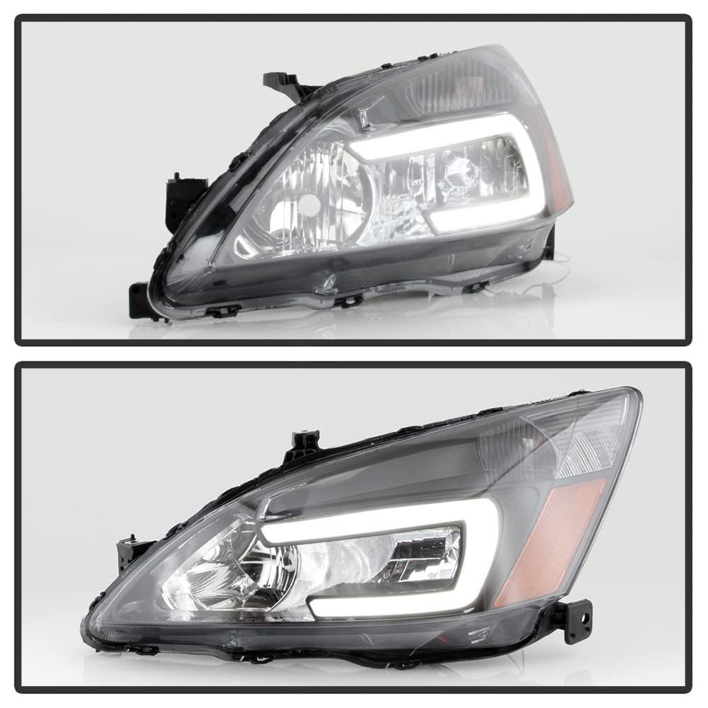 For 2003-2007 Honda Accord Black Housing LED Tube Headlights Assembly Pair Set Y9411