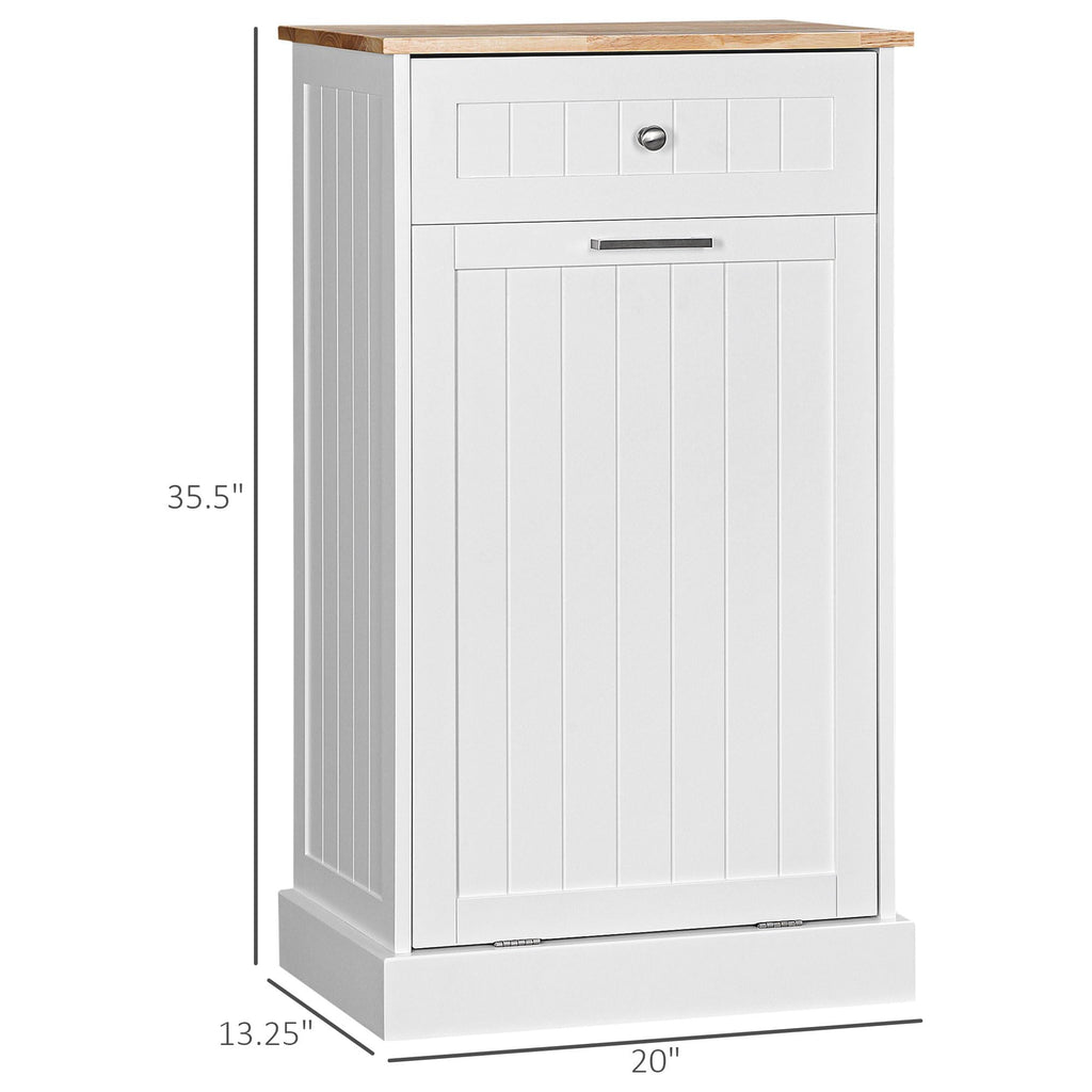 White Wooden 10 Gallon Tilt-Out Trash Cabinet with Drawer V582678