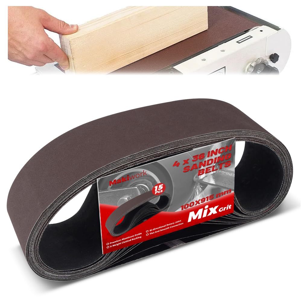 36 Inch Sanding Belts 15-Pack 80/120/150/240/400 Grits Aluminum Oxide H298