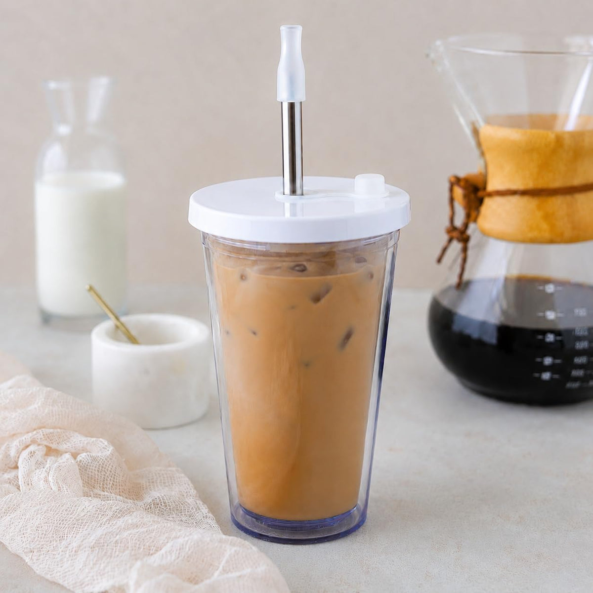 16 Oz Clear Plastic Insulated Tumbler with Lid and Straw Y605