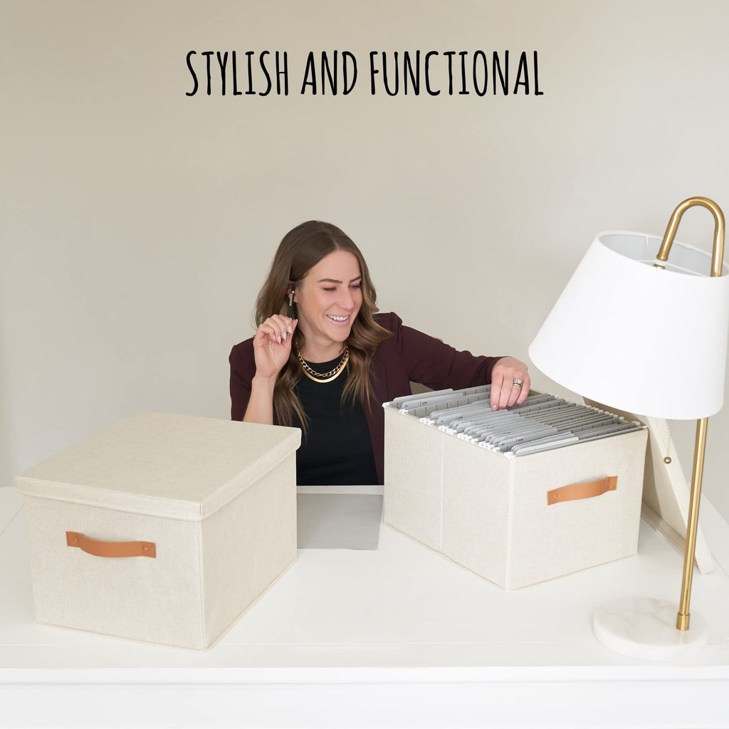 Collapsible Linen File Organizer Box Set of 2 E789