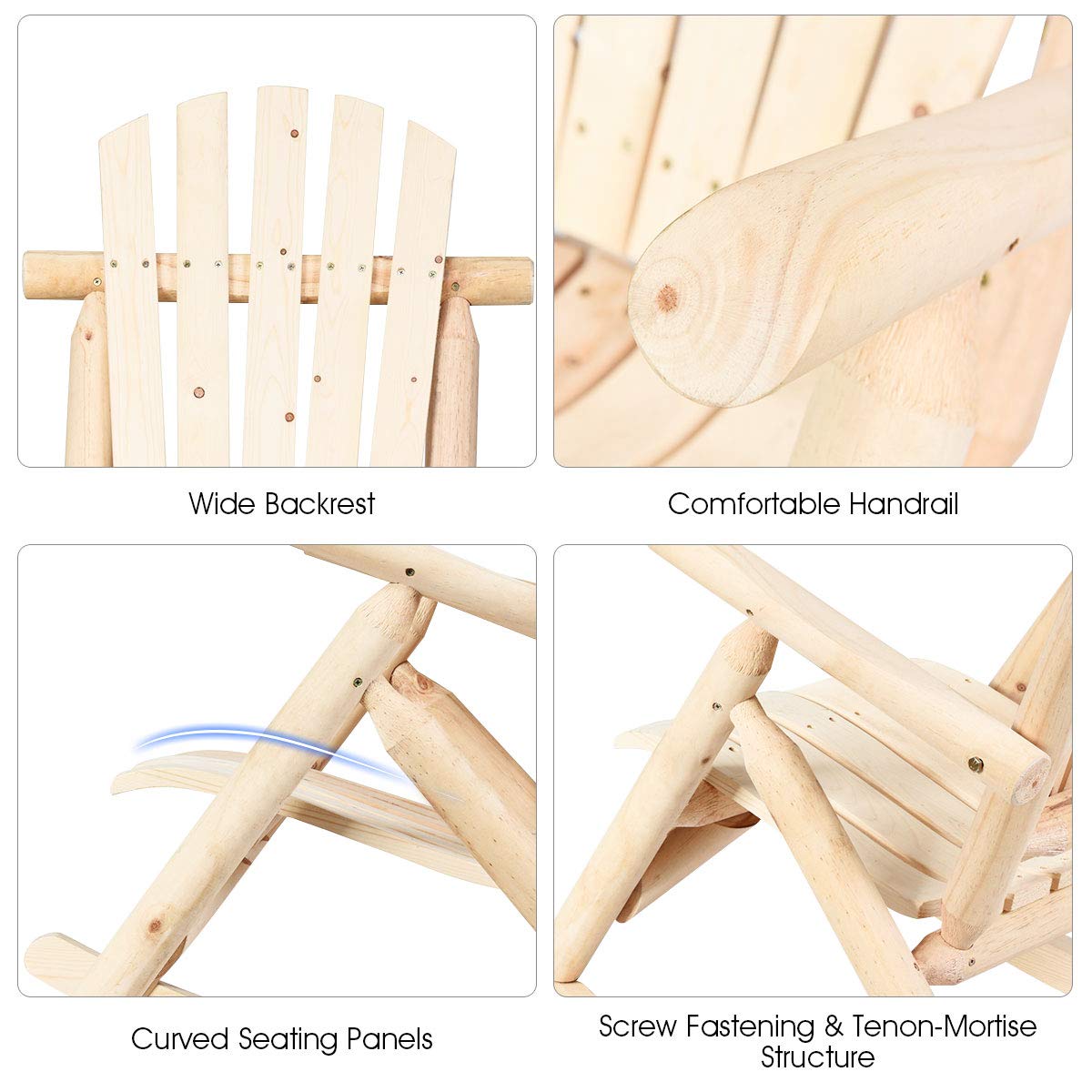 Log Wooden Rocking Chair with Slatted Seat and Backrest K4236