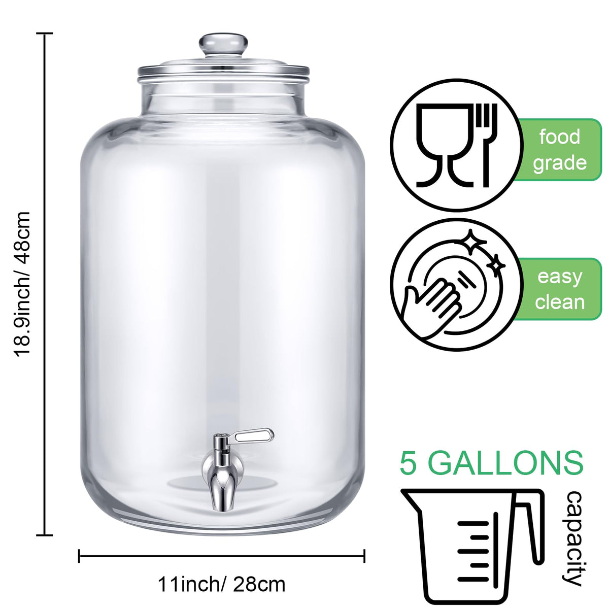 5 Gallon Glass Beverage Dispenser with Lid E316