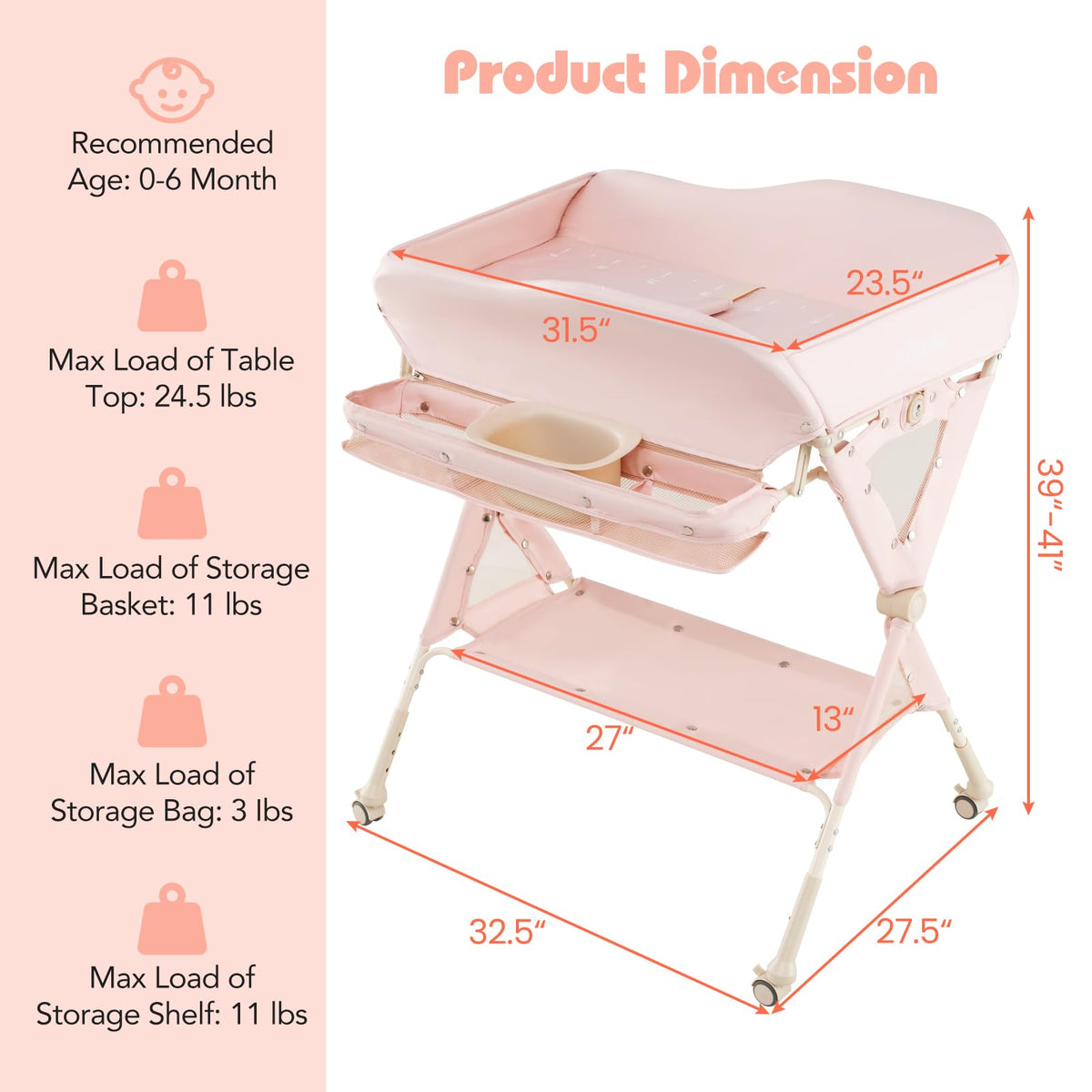 Portable Baby Changing Table with Wheels X966760