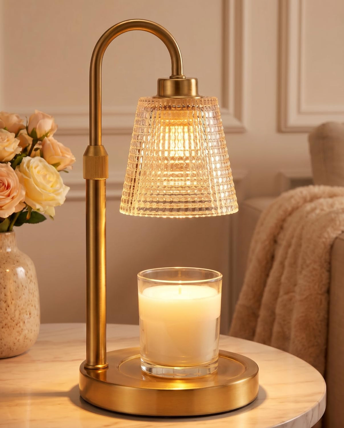 Gold Candle Warmer Lamp with Timer, Dimmable, Height Adjustable J85507