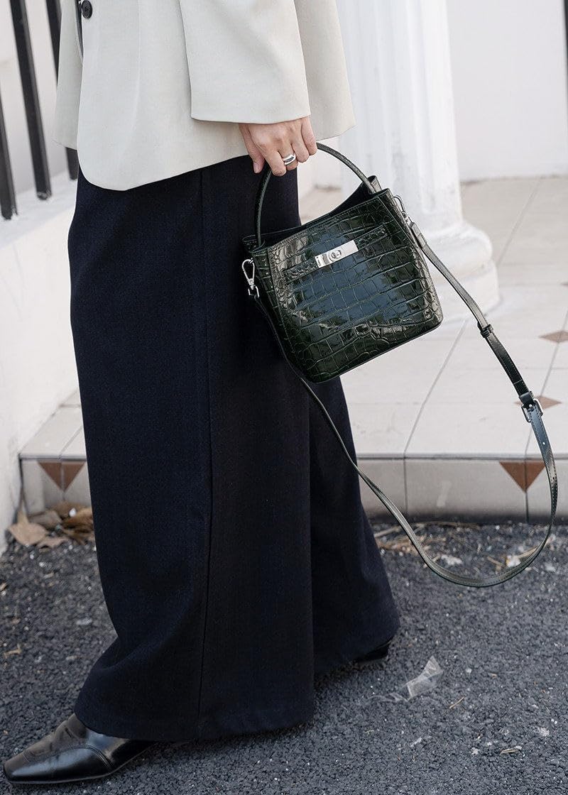 Crocodile Embossed Leather Bucket Bag C859349