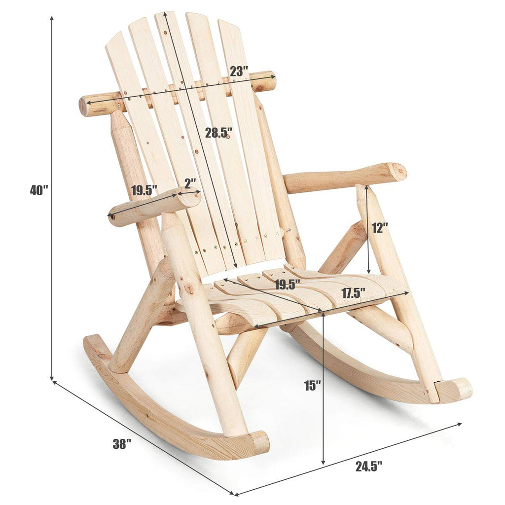 Log Wooden Rocking Chair with Slatted Seat and Backrest K4236