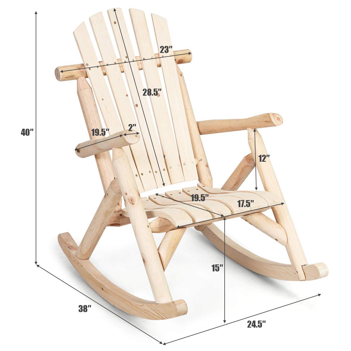 Log Wooden Rocking Chair with Slatted Seat and Backrest K4236