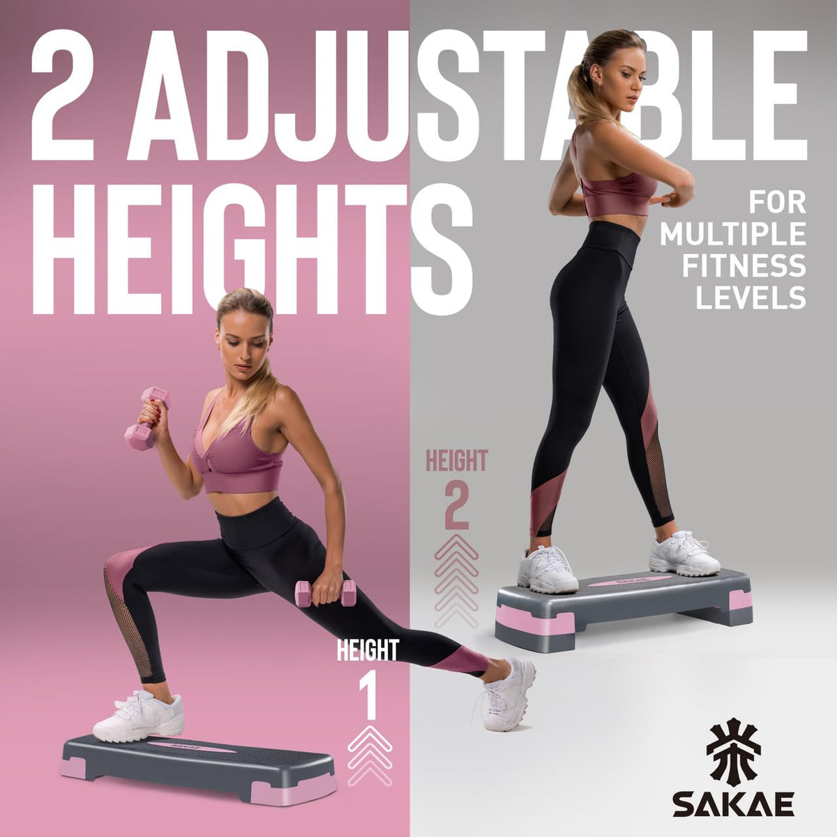 Adjustable Aerobic Step Platform Set with Dumbbells & Measuring Tape I461