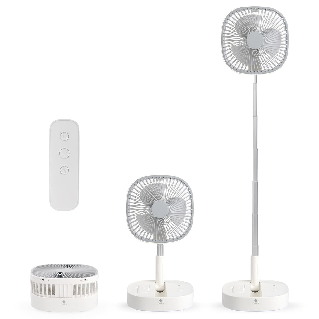 Portable Foldaway Standing Fan 7200Mah Rechargeable Battery Remote Control Telescopic 4 Speed Quiet Timer Gray F465