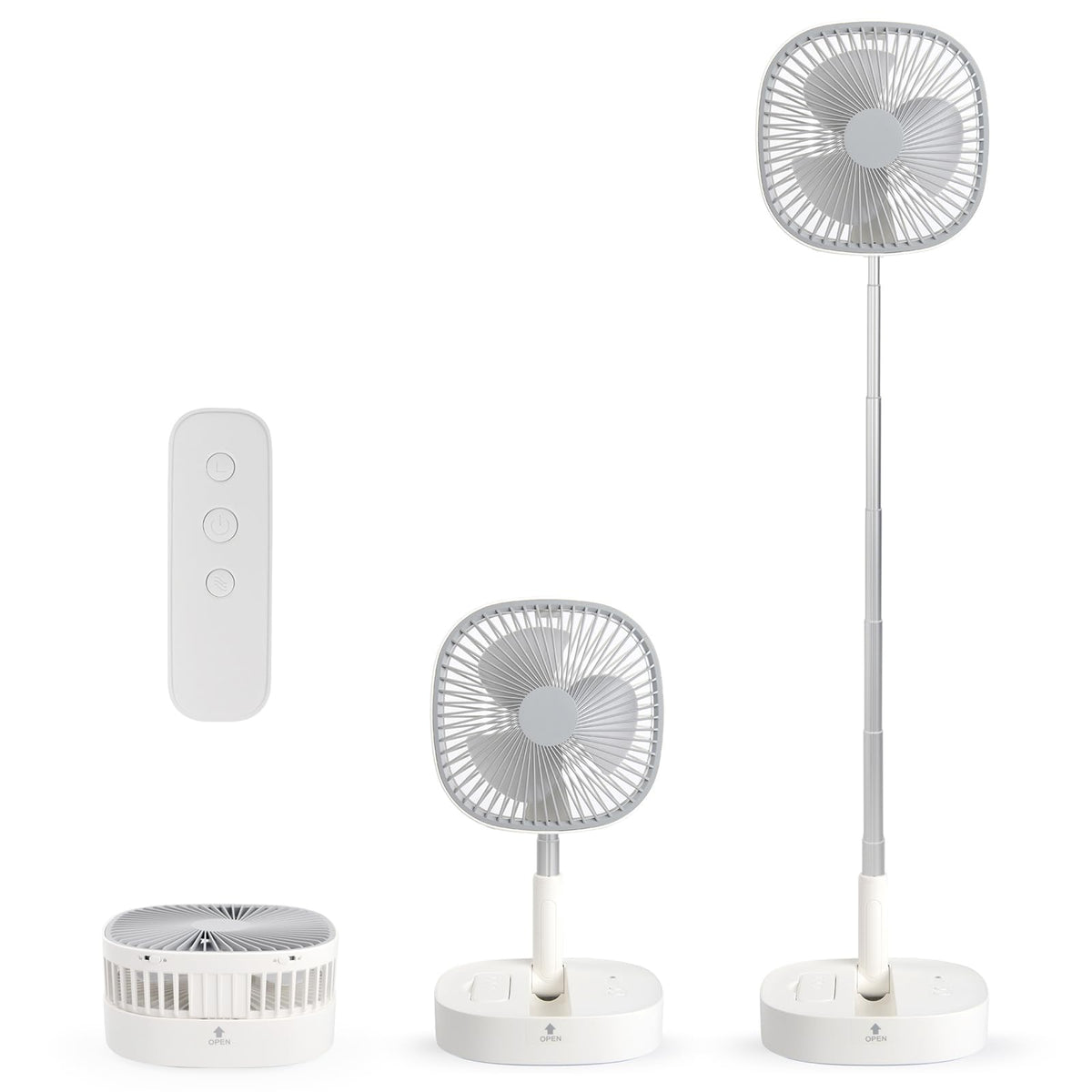 Portable Foldaway Standing Fan 7200Mah Rechargeable Battery Remote Control Telescopic 4 Speed Quiet Timer Gray F465