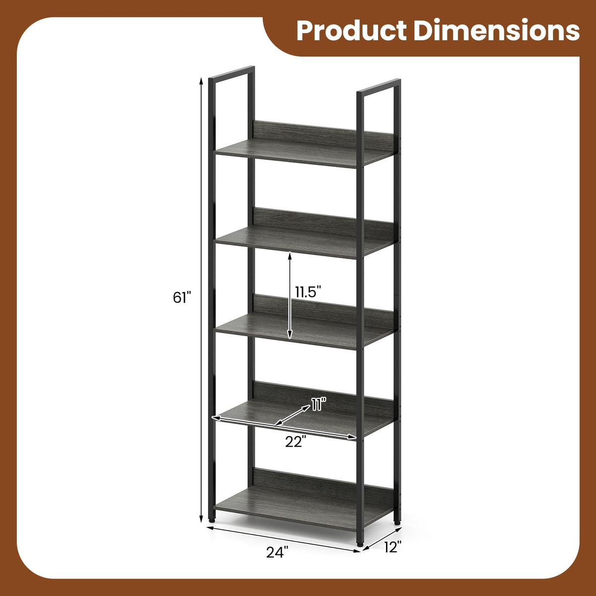 5-Tier Wooden Bookshelf Set of 2 Y9229