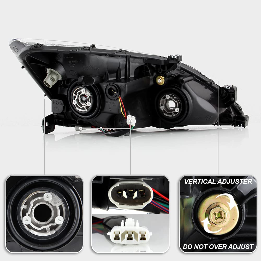 For 2003-2007 Honda Accord Black Housing LED Tube Headlights Assembly Pair Set Y9411