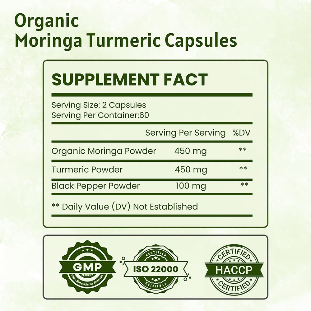 Organic Moringa Turmeric Black Pepper 120 Capsules C892