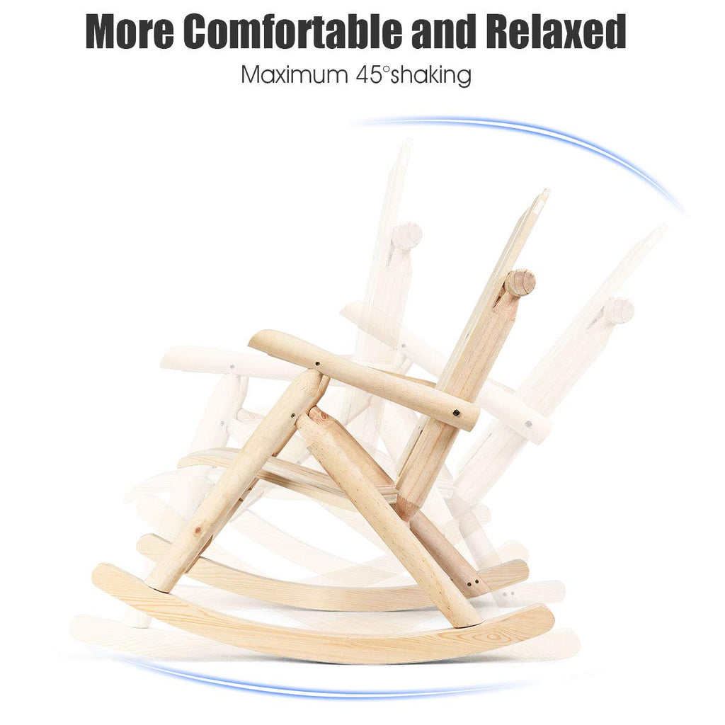 Log Wooden Rocking Chair with Slatted Seat and Backrest K4236