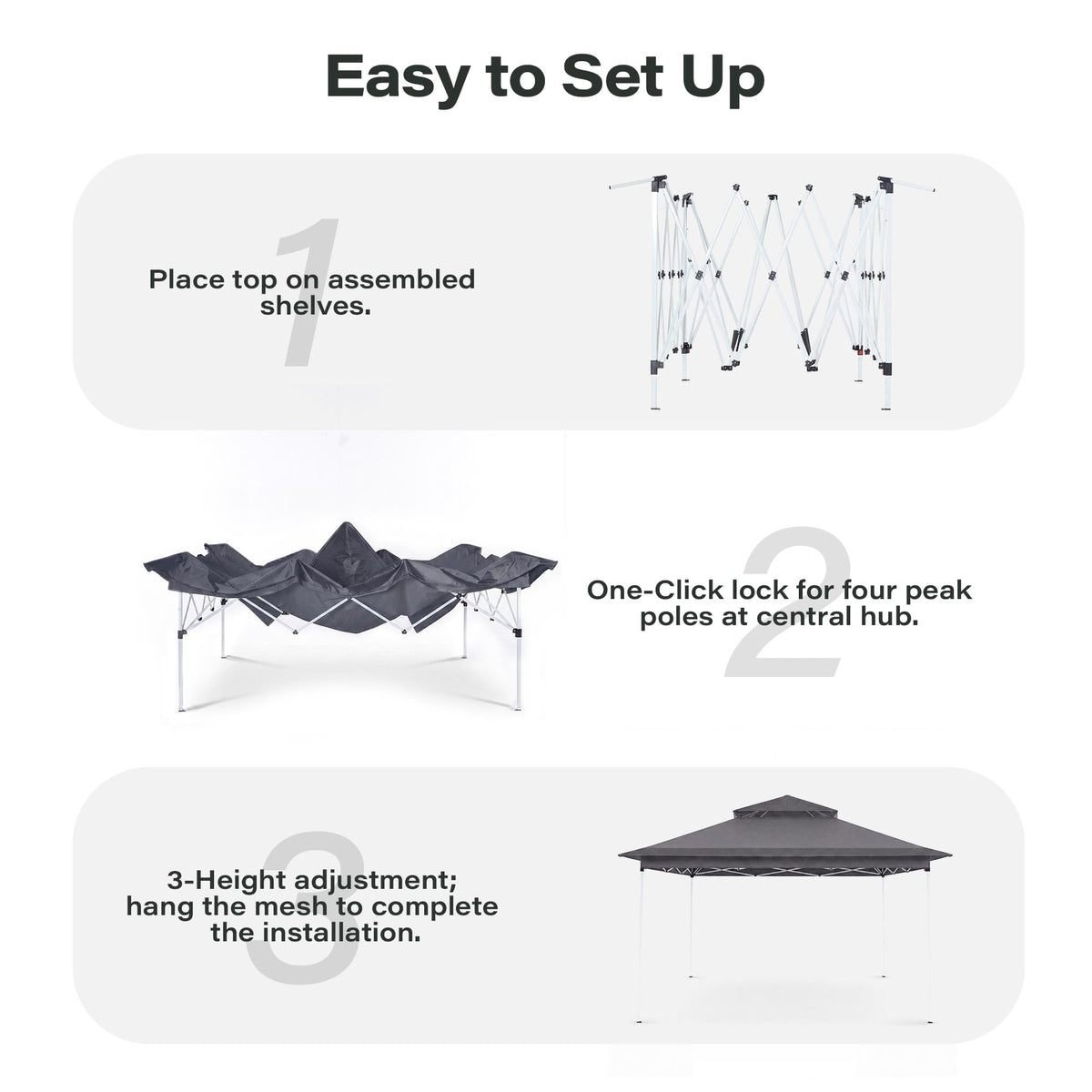 11x11 Pop Up Gazebo Canopy Tent with Mosquito Netting, Adjustable Height, Gray P214865