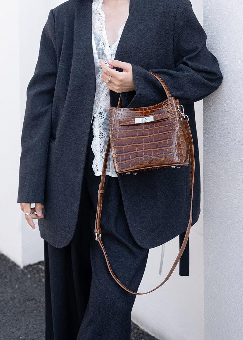 Crocodile Embossed Leather Bucket Bag C859349