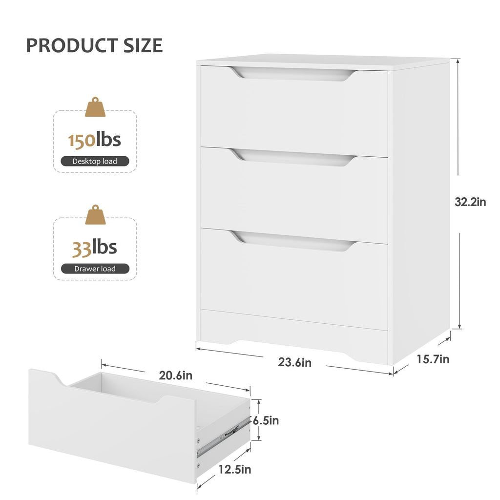 White 3 Drawer Wood Dresser R335
