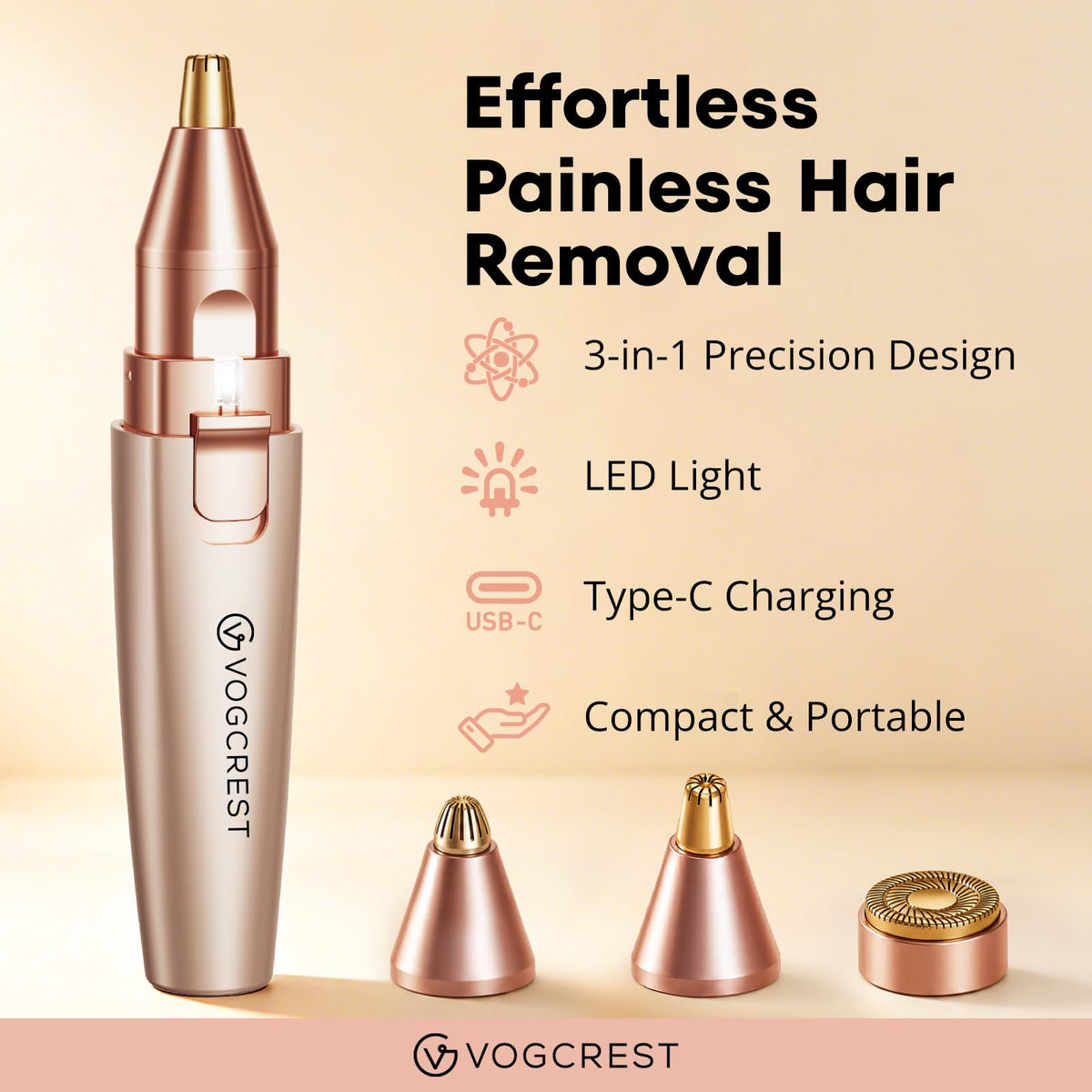 Nose Hair Trimmer 3 in1 Rechargeable Facial Hair Removal & Eyebrow Shaver Y201284
