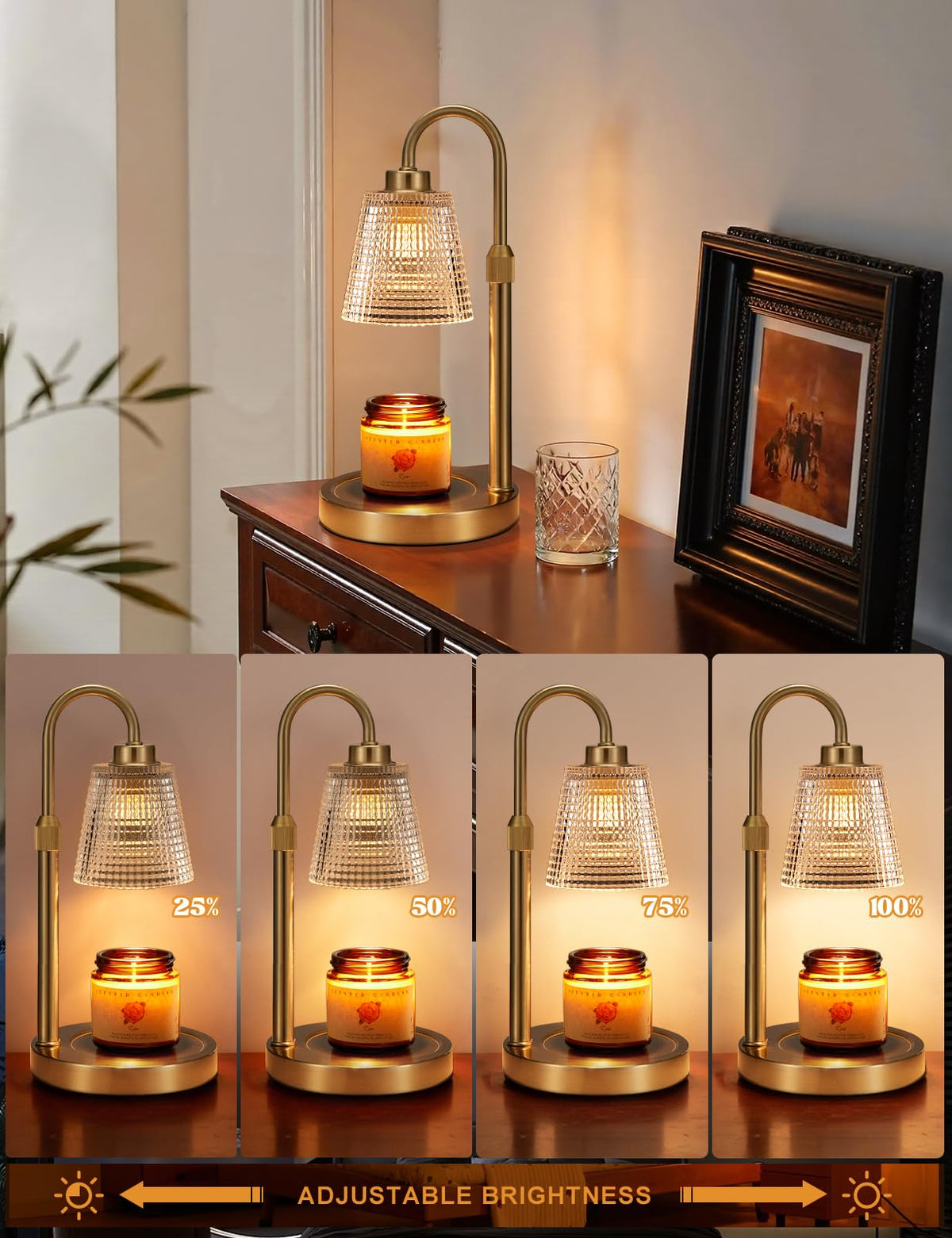 Gold Candle Warmer Lamp with Timer, Dimmable, Height Adjustable J85507