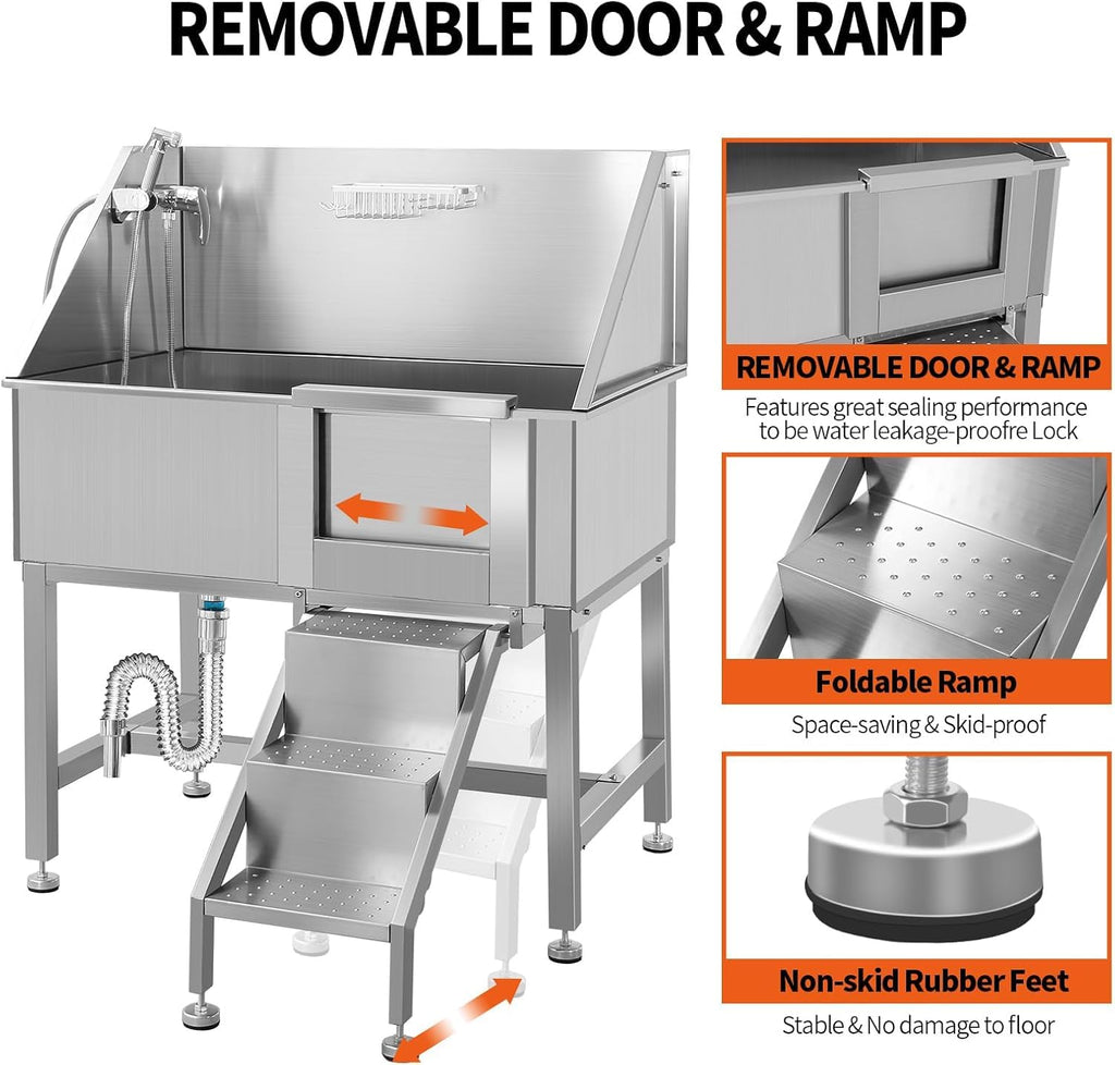 38" Stainless Steel Dog Grooming Tub with Stairs G656