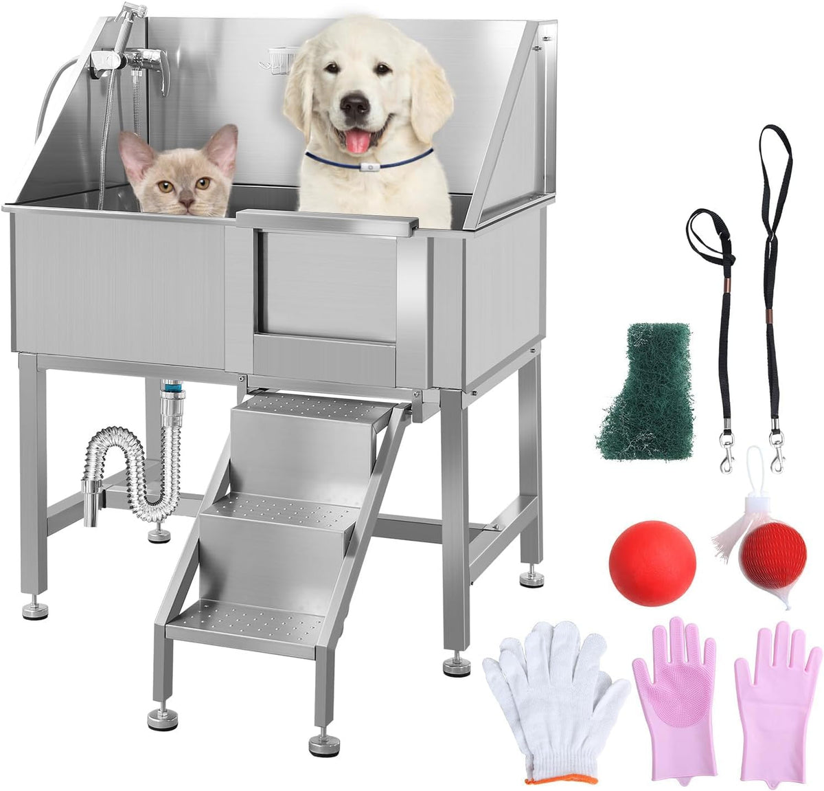 38" Stainless Steel Dog Grooming Tub with Stairs G656