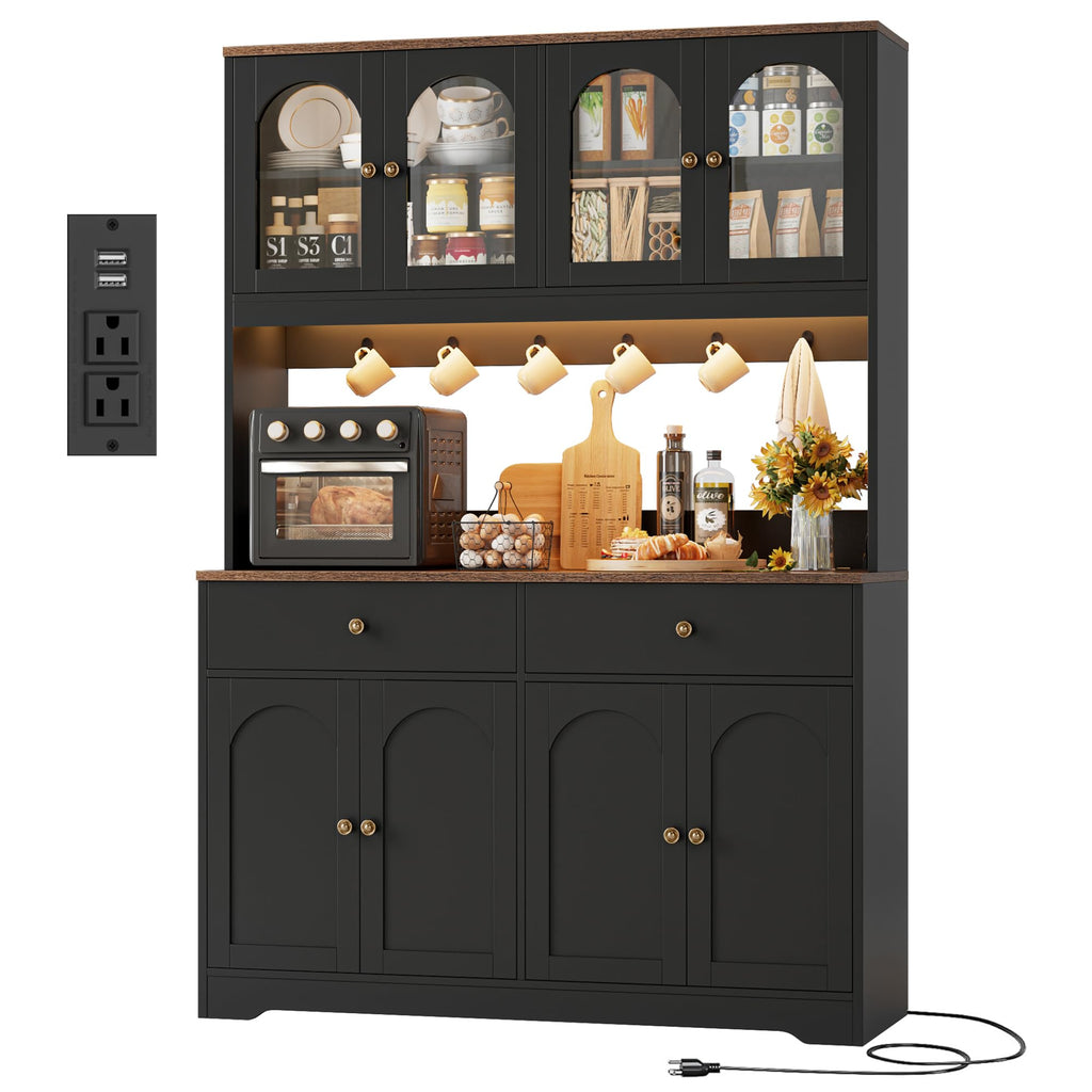 71" Black Kitchen Pantry Cabinet with Power Outlet B522