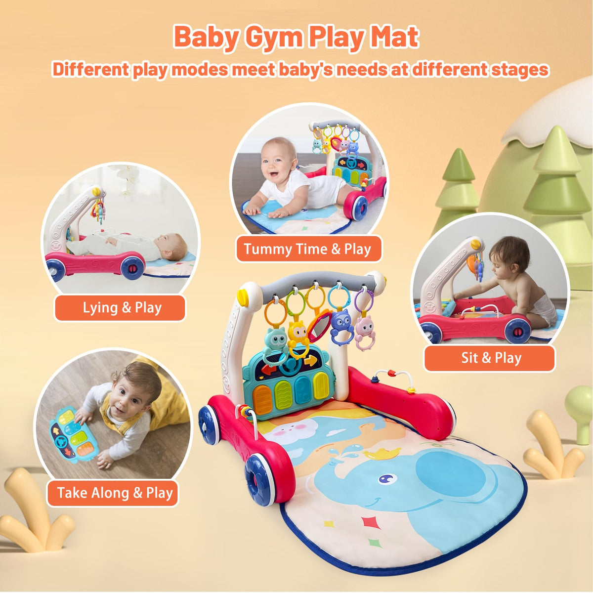 Baby Gym Play Mat & Baby Walker with Music and Light M31259