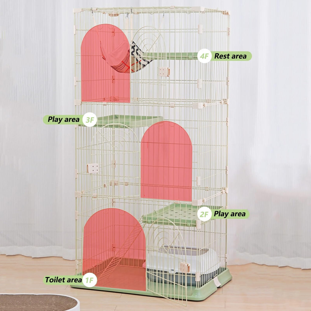3/4-Tier Wire Cat Cage Playpen Kennel with Hammock F2864