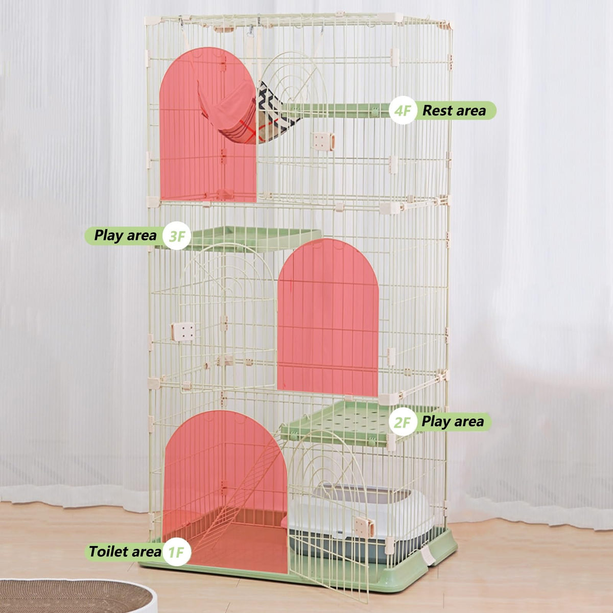 3/4-Tier Wire Cat Cage Playpen Kennel with Hammock F2864